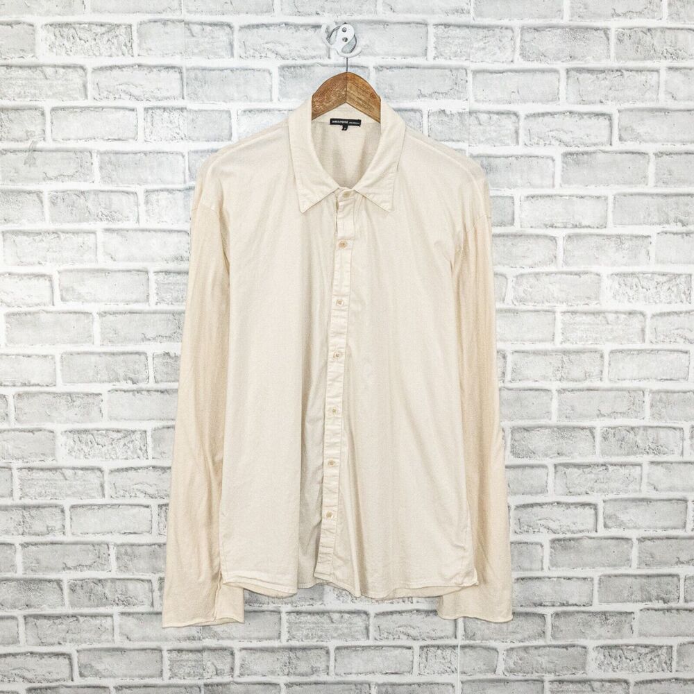 JAMES PERSE Los Angeles Beige Button up Shirt Jersey Sleeves size 3